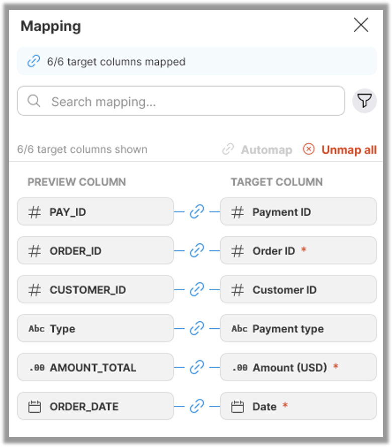 Data mapping in the CloverDX Wrangler interface